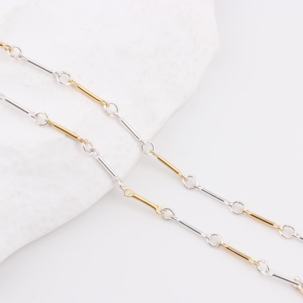 14K Gold Filled/S925 Silver Two Tone Link and Bar Chain for DIY Permanent Jewelry Making Necklace Bracelet Findings Components