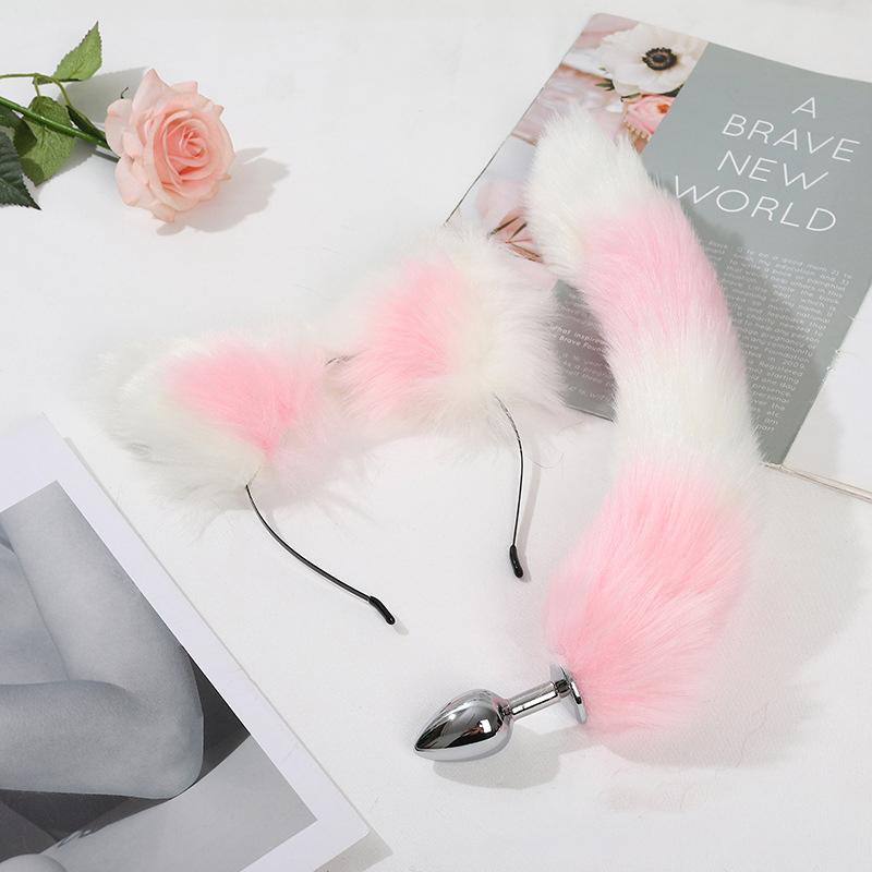 Anal Sex Toys Fox Tail Butt Plug Sexy Plush Cat Ear Headband With Bells Necklace Set Massage Sex Toys for Women Couples Cosplay