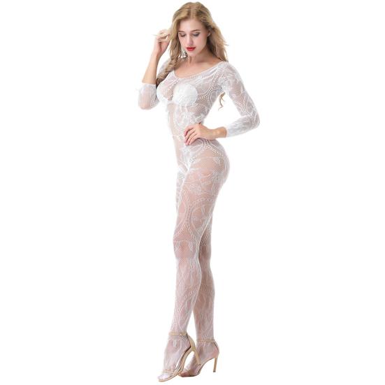 Сексуальные цельные сетчатые колготки с длинными рукавами и цветком, ажурные чулки, нижнее белье