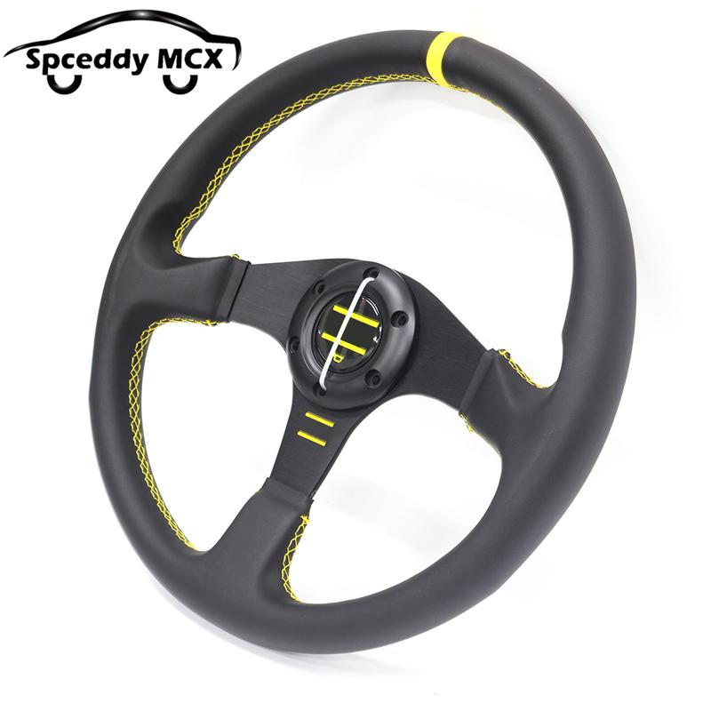 14 Inch 350MM Sim Racing Steering Wheel JDM Real Leather Universal Car Accessoires Yellow Black O24SM1127P