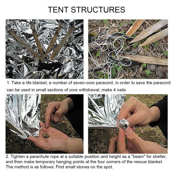 Аварийное тепловое одеяло Портативные водонепроницаемые одеяла для выживания Ветрозащитное влагостойкое одноразовое теплоотражающее снаряжение для выживания на открытом воздухе