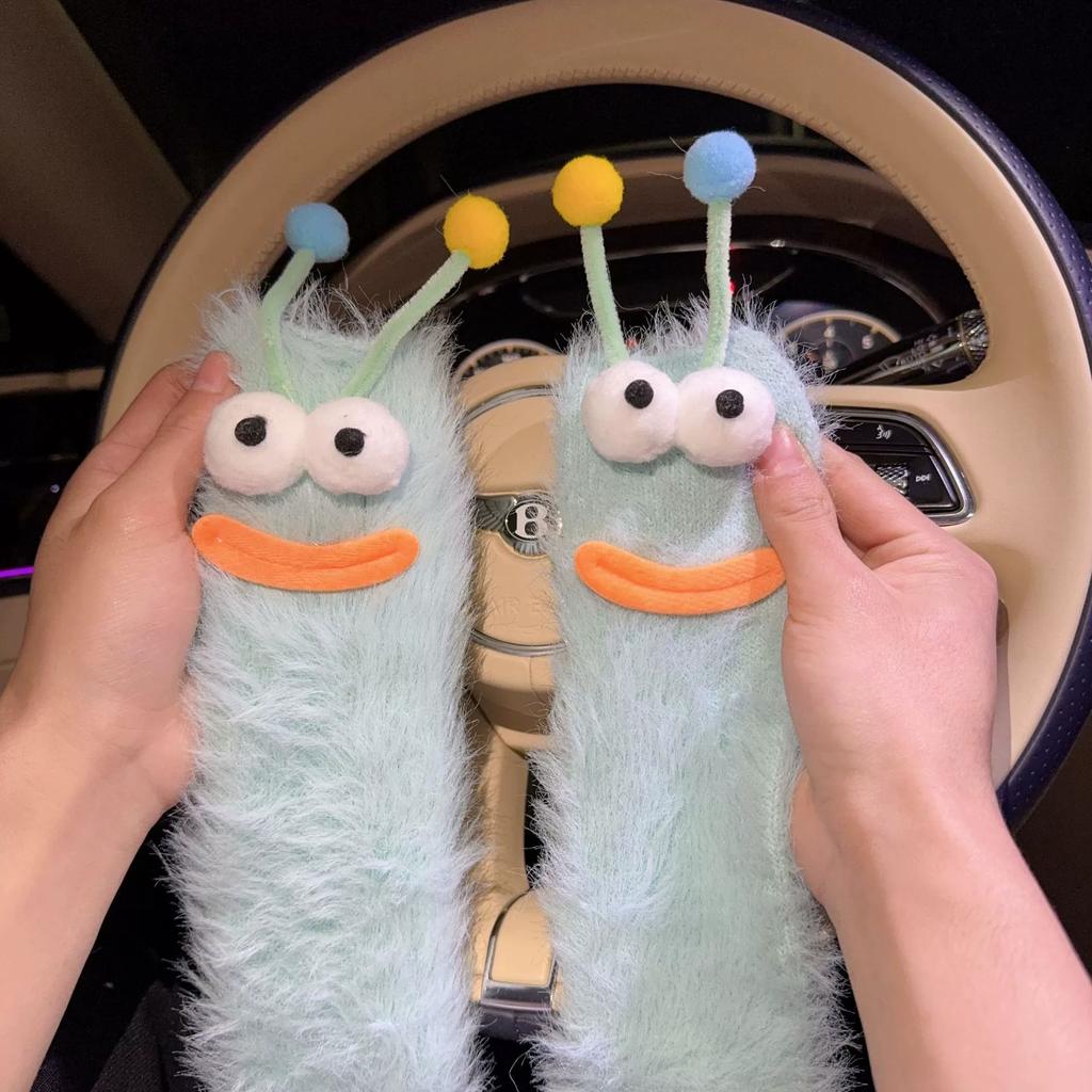 1 Pair Cartoon Socks Funny Expression Decoration Animal Big Eyes Thick Fuzzy Plush Warmth Retention Fall Winter Floor Socks Holiday Gift