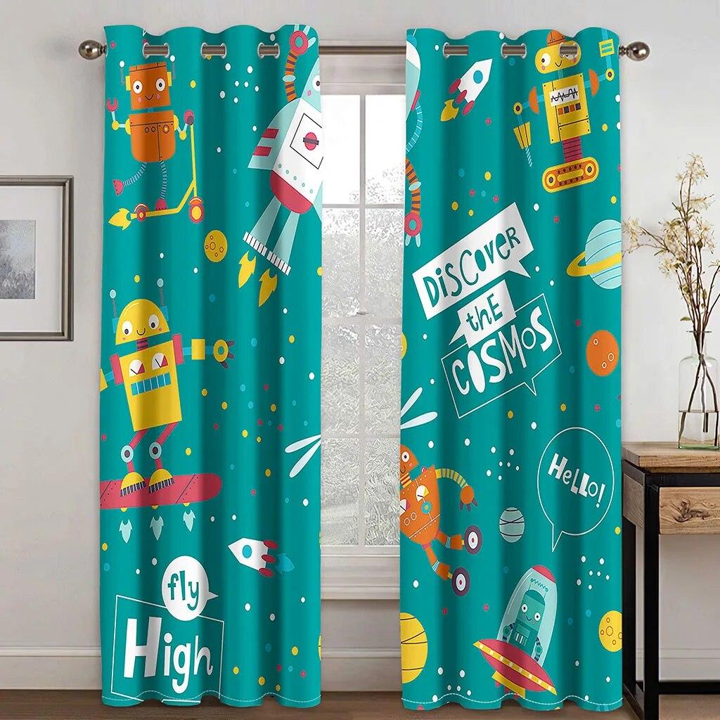 Детские мультяшные космические шторы «Галактика-ракета» для маленьких мальчиков, детская спальня, космонавт, планета, звездное искусство, игровая комната с принтом