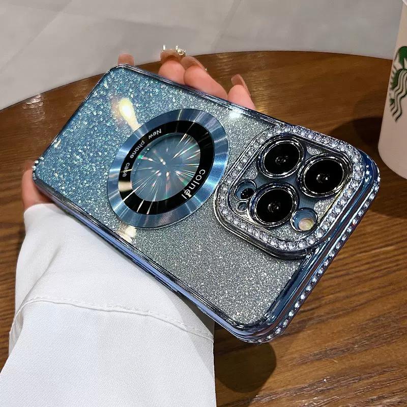 Для Magsafe Магнитный блестящий прозрачный чехол для IPhone 14 13 12 11 Pro Max 14 Plus, защита линз с бриллиантами, мягкий силиконовый чехол