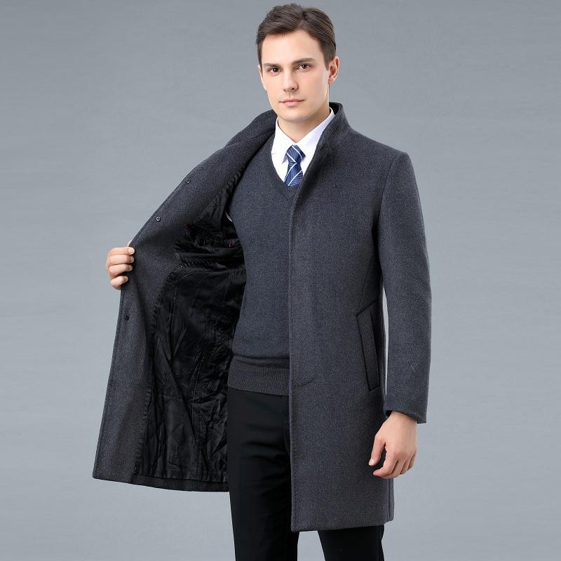 Кашемировое пальто с воротником-стойкой, новое поступление, шерстяное толстое пальто средней длины для папы, деловая теплая мужская одежда