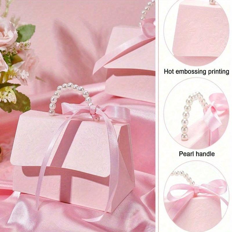 Простой подарочный пакет для вечеринки, бумажная подарочная коробка с ручкой-жемчужиной, изысканная розовая упаковочная коробка для подарка на День святого Валентина, свадебного подарка
