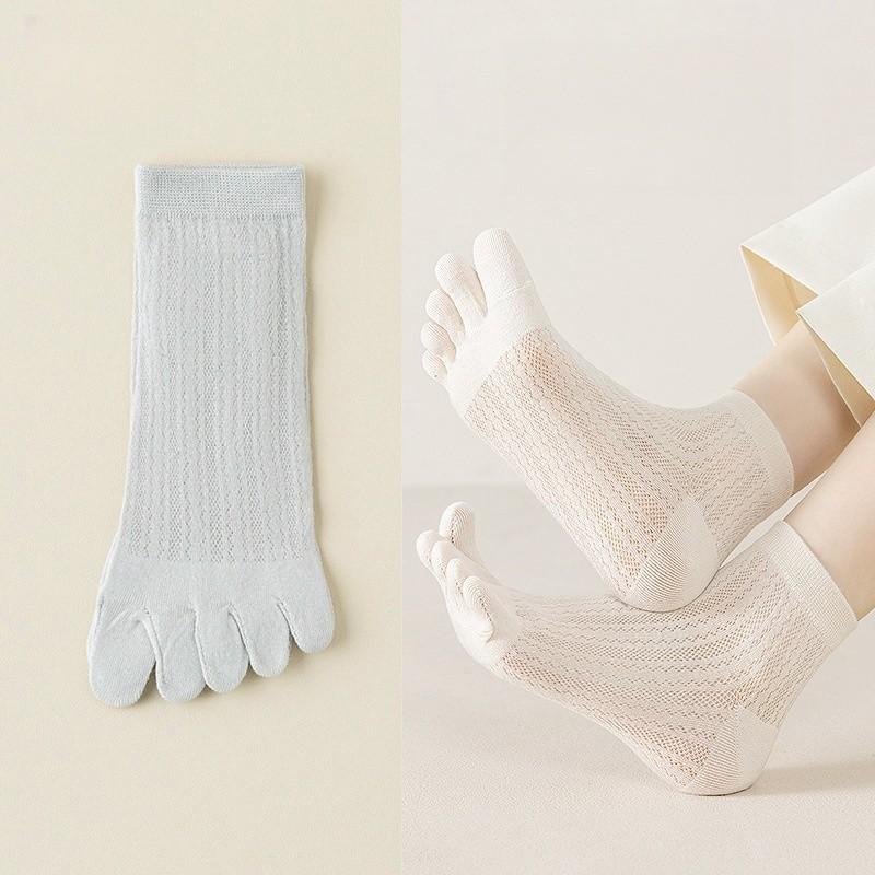 Five Finger Socks Summer Thin Cut Hollow Mesh Toe Socks Breathable and Sweat Absorbing Women's Short Tube Cotton Socks Spring and Autumn