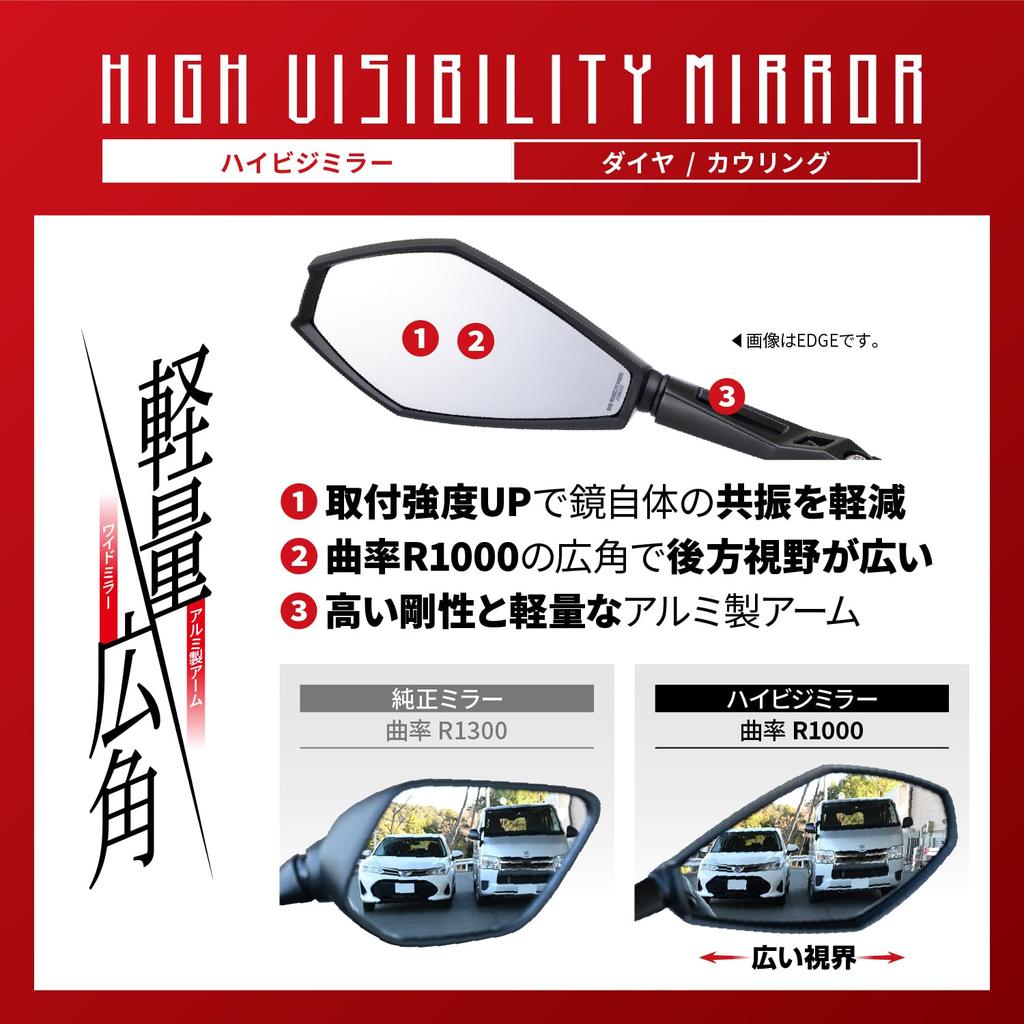 Daytona Motorcycle Cowl 6mm Wide New Safety Standards High Visibility Single Mirror Mirror, Bolt, Lightweight, Angle, Compliant, Mirror, Diamond,