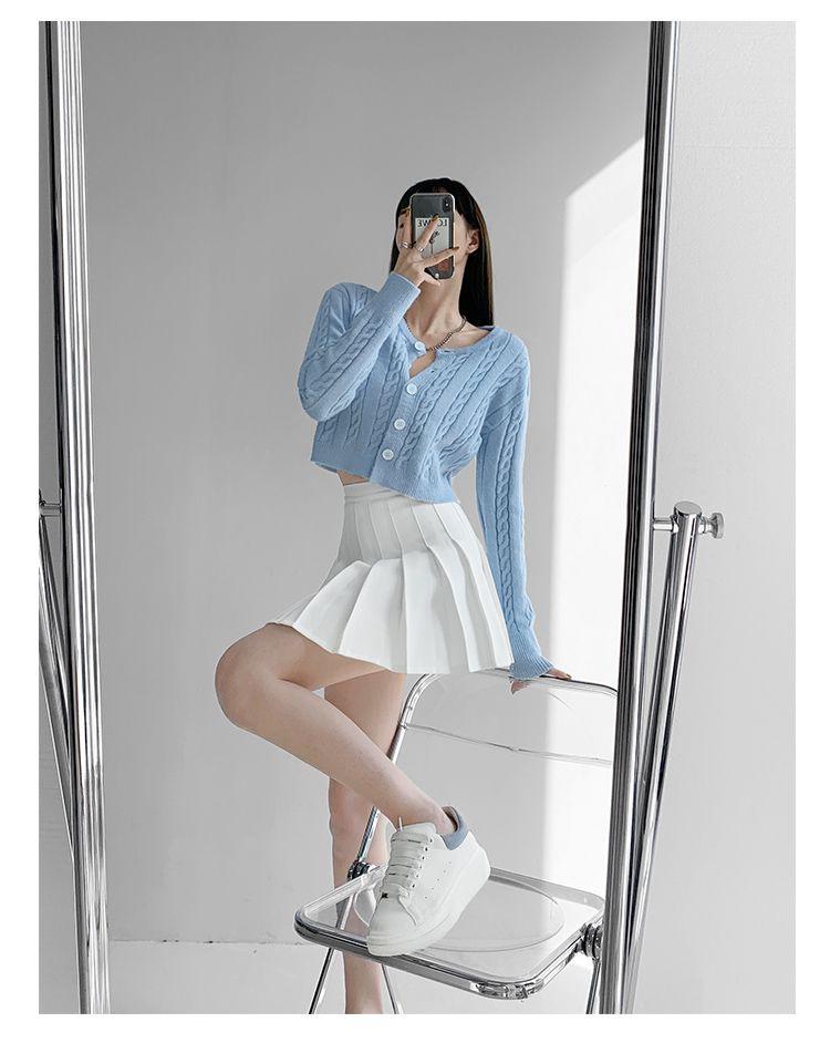 Женская серая плиссированная мини-юбка А-силуэта с высокой талией - Приталенная, Маленький размер, Летний стиль