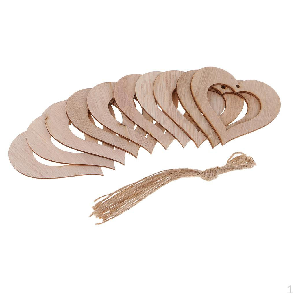 10 Pieces Wooden Hollow Wood Pendant Embellishment Craft Wedding - Heart 90x90mm