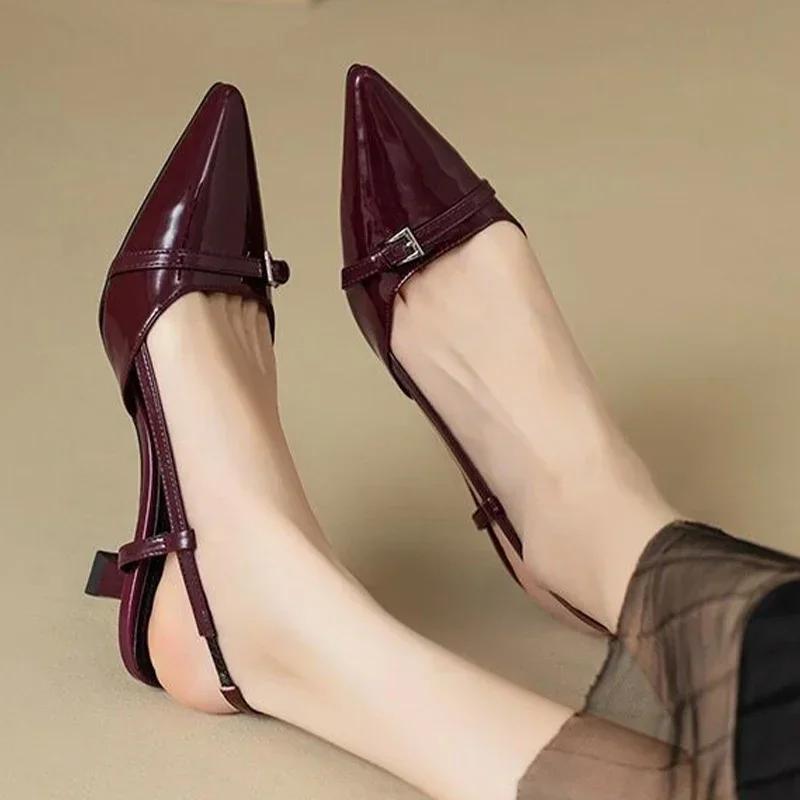 Fashion Pointed Toe Sexy Mid Heels Party Shoes Women Sandals Designer Summer Brand Pumps Slingback Casual Shoes Dress Slippers 2024 New