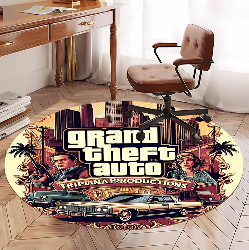 Круглый коврик с узором Grand Theft Auto VI, коврик для помещений/улицы, для пикника, игровой комнаты, спальни, офиса, гостиной, ковер для декора дома, подарок на день рождения
