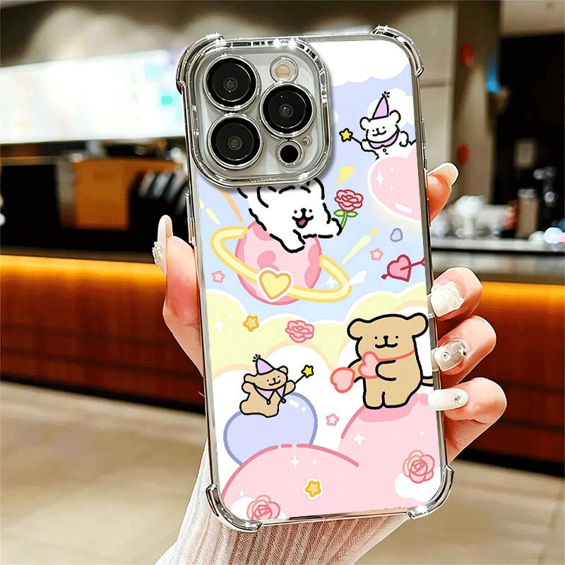 Кавайная Линия Щенка Милый Мягкий Чехол Для Телефона Для iPhone 15 16 17 Air 14 Pro Max 16E Plus 13 12 Mini Покрытие Противоударный Fundas
