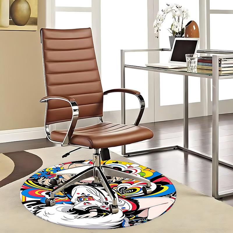 1pc Anime Cartoon Design Round Carpet Office Chair Mat with Colorful Floral Patterns for Home Decor, Seasonal Gift, Suitable for Office