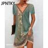 JPNTKY Women's Fashion Summer Spring Floral Print Short Sleeve V-Neck Casual Dresses