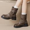 Женские зимние ботильоны на плоской подошве, модная кожаная обувь, женские зимние ботинки челси 2024 года, новые удобные мотоциклетные ботинки для прогулок