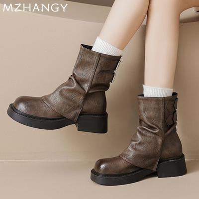 Модные женские зимние ботильоны, плоская подошва, модные кожаные туфли для женщин, тренд 2024, зимние ботинки челси для ходьбы, новые уютные, женские мотоботы