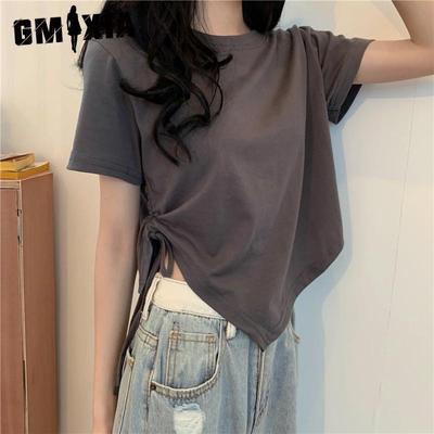 Футболка с короткими рукавами и неровным кроем, женская летняя универсальная студенческая футболка Spice Top