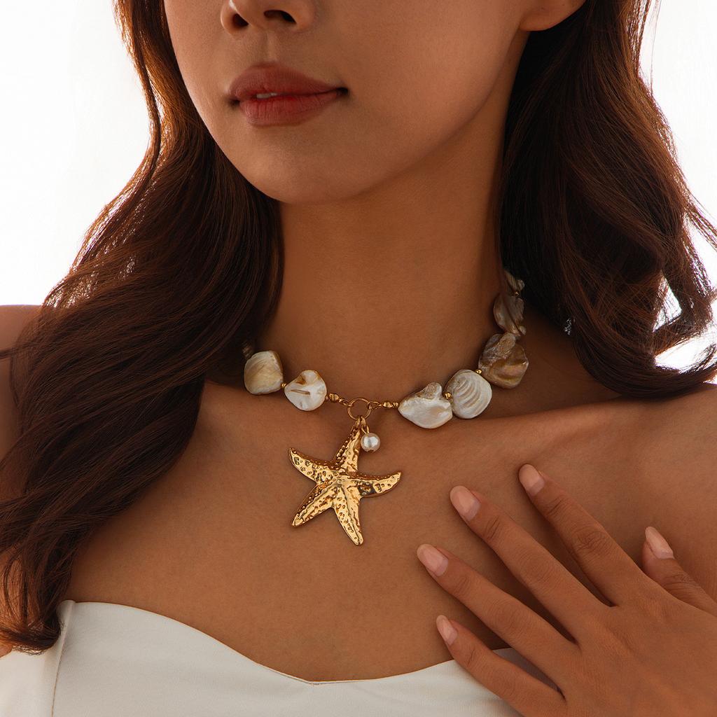 Пляжный отдых ракушка ключица цепочка ожерелья ювелирные изделия 2024 новый звезда чокер ожерелье для женщин жемчужные вечеринки праздничные аксессуары