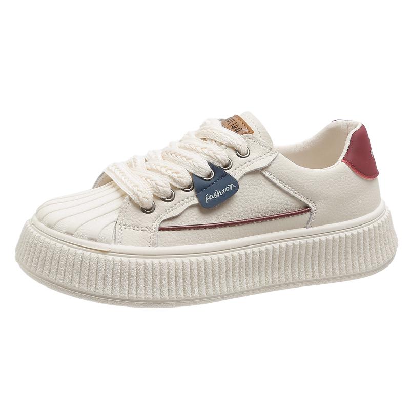 Women Vulcanized Shoes Spring New Fashion Thick Soled Toe Lace Up Color Matching Versatile Casual Sports Shoes