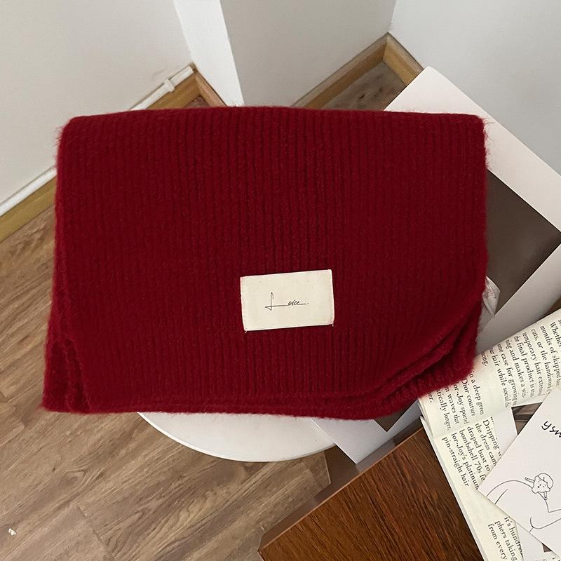 New Red Knitted Wool Scarf Girls Winter Thickened Versatile Wool Scarf Christmas Gift