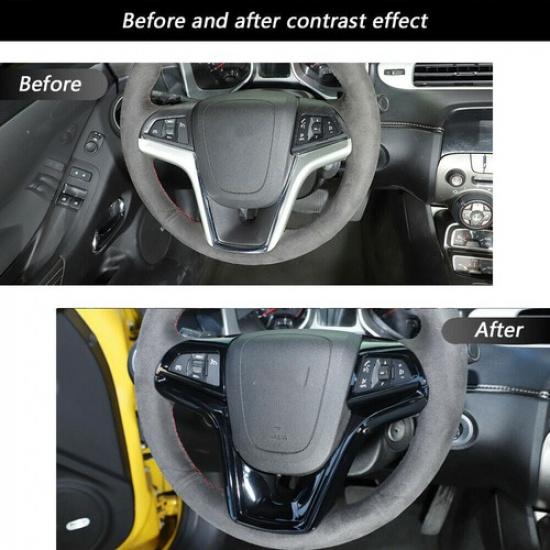 Black Steering Wheel Decor Mould Cover Trim Bezels For Chevrolet Camaro 2012-15
