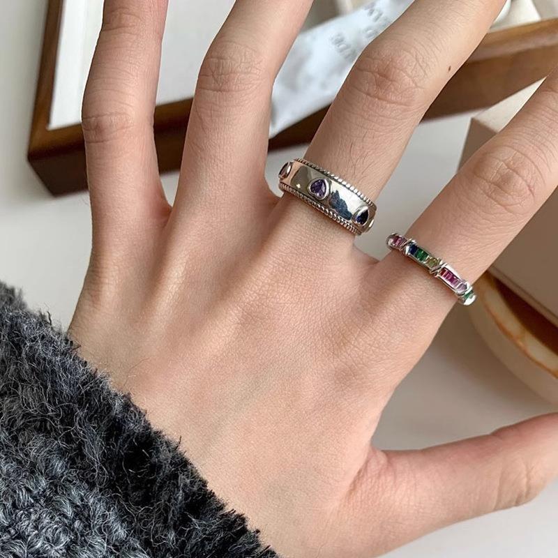 Summer Rainbow Zirconia Heart Shaped Adjustable Ring For Women Stylish Y2k Trend