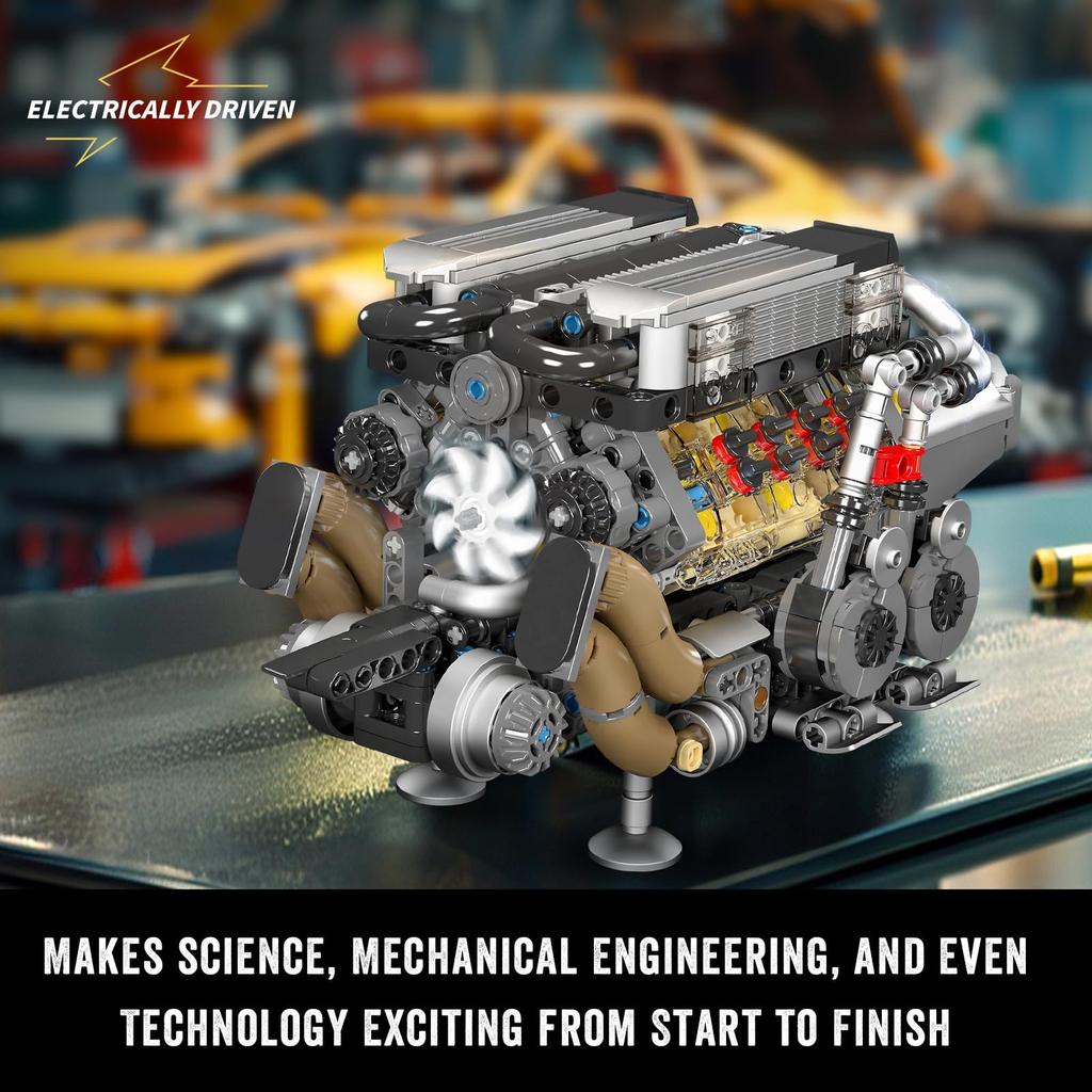 Mould King 10131 Технология Блок двигателя W16 952 детали Набор блока двигателя Подарок для мальчиков и девочек Игрушка,