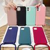 Solid Color With Neck Rope Phone Case For iPhone 16 15 Pro MAX 14 13 12 11 Samsung S25 S24 A36 A16 A55 5G Soft Silicone Lanyards Crossbody Back Cover