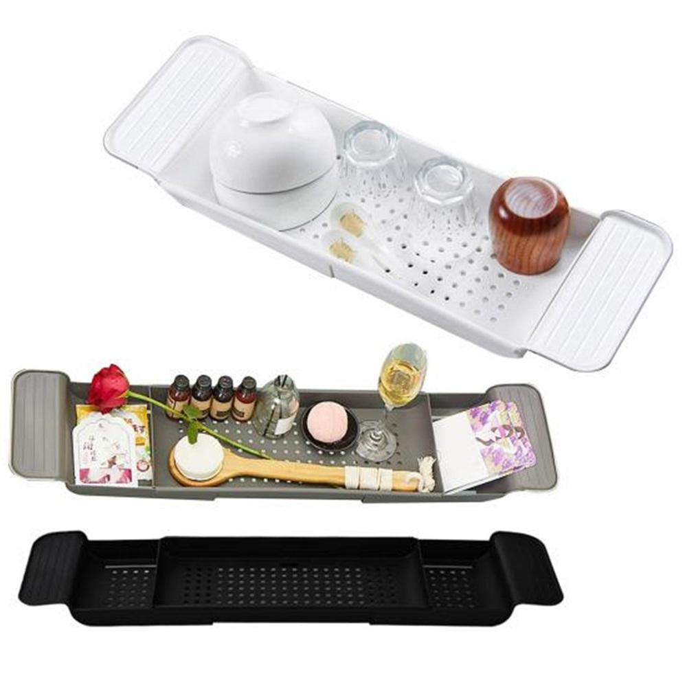 Полка для ванны, удобная телескопическая полка для ванны, дизайн со сливными отверстиями, противоскользящий лоток для хранения в ванной комнате