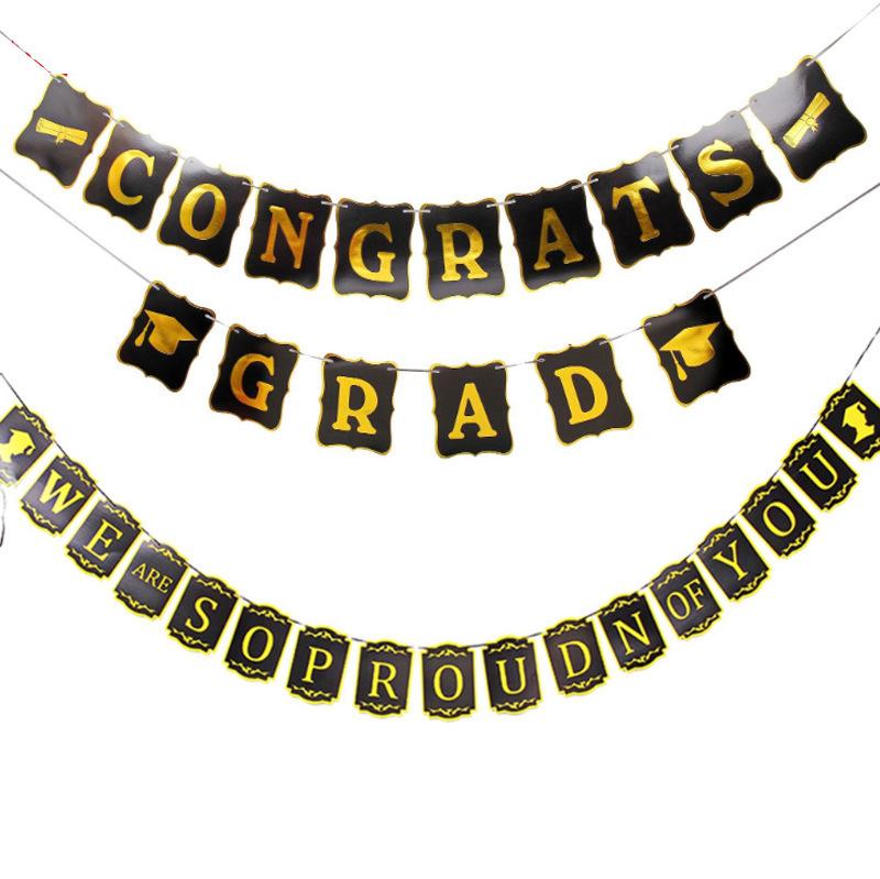 Congrats Grad Paper Flag Graduation Season School Reunion Party Decoration Bronzing Banner