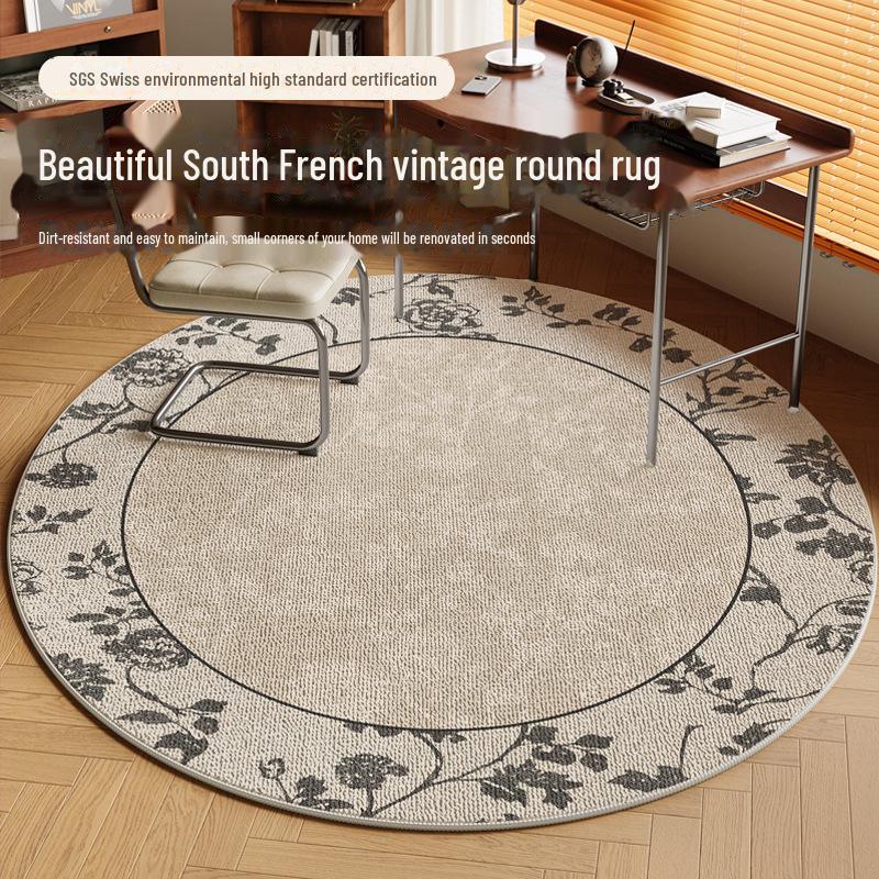 Толстый Водонепроницаемый Круглый Ковер во Французском Стиле для Спальни, Дивана, Кофейного Столика и Гардеробной