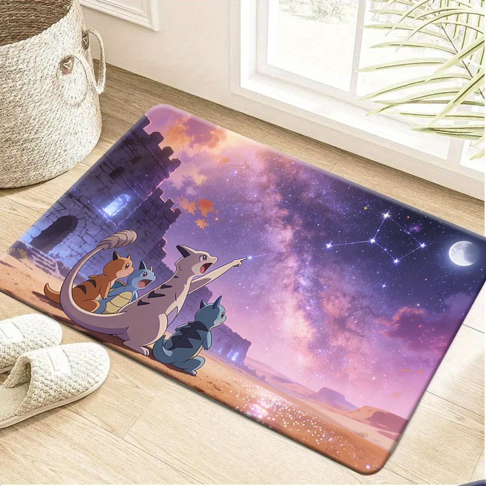 Pokemon Gengar Starry Night Van Gogh Style Print Non-Slip Doormat, Absorbent Floor Mat for Home Decor