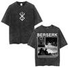 Vintage Washed Anime Berserk Guts Face T Shirt Swordsman Gatsu Sacrifice Zodd T-shirt Men Women Cotton Casual Oversized T-shirts