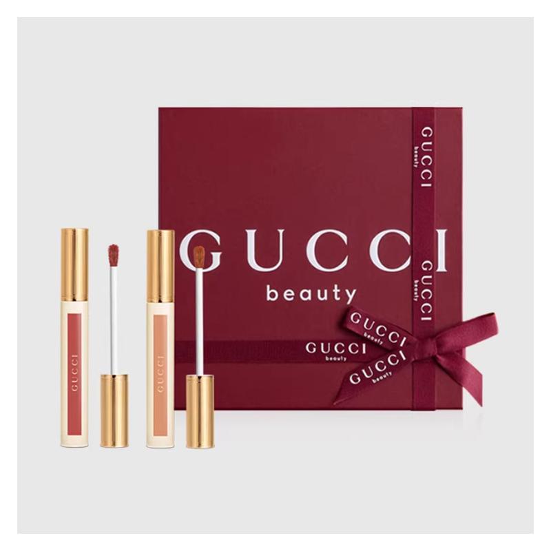 Gucci Набор макияжа Qingse Водяной блеск для губ Популярная двухцветная помада Подарочная коробка Набор из двух предметов: Аква блеск для губ #217 3,5 г + Аква блеск для губ #130 3,5 г