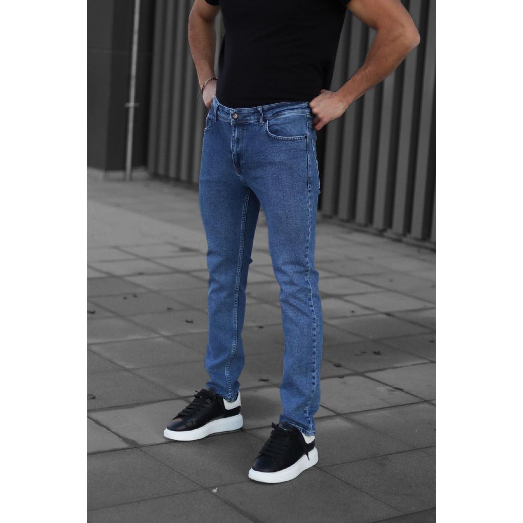 Мужские синие зауженные джинсы