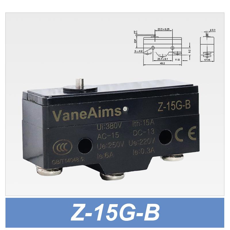 Z-15 Micro Limit switch Travel Switch Small Horizontal Roller Lever 15A 250V 1NO1NC Normally Open Normally Closed Travel Switch