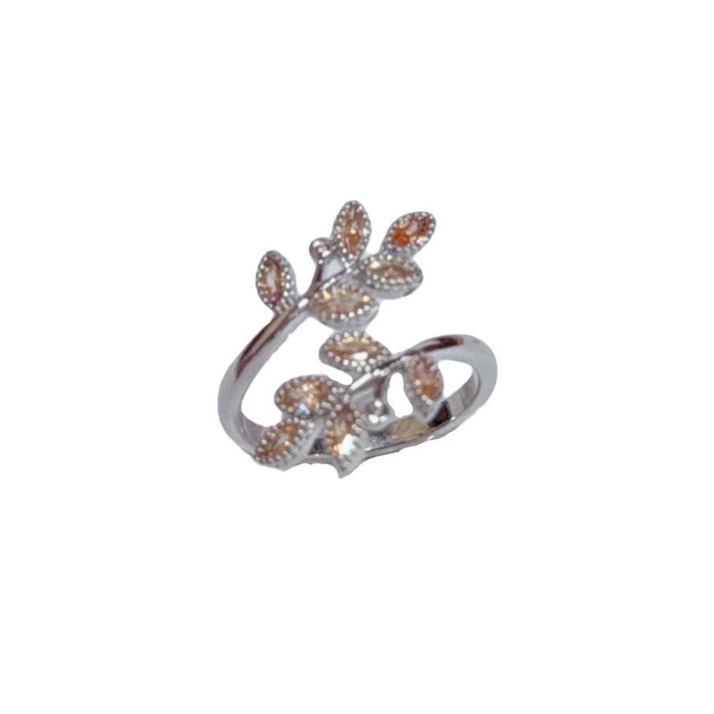 Gold Color Wheat Ear Leaf Rings Silver Color Zircon Rings New Leaves Ring Party Rings