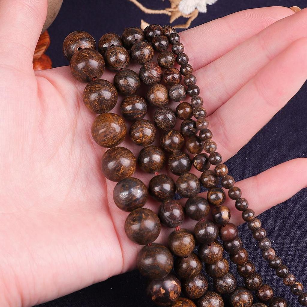 Круглые свободные бусины из натурального камня бронзит, 16 дюймов, нить 4, 6, 8, 10, 12 мм, размер на выбор для изготовления ювелирных изделий