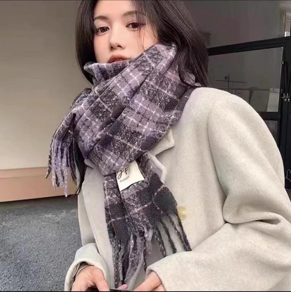 Korean-Style Plaid Cashmere-Inspired Scarf: Warm, Versatile Winter Shawl for Women