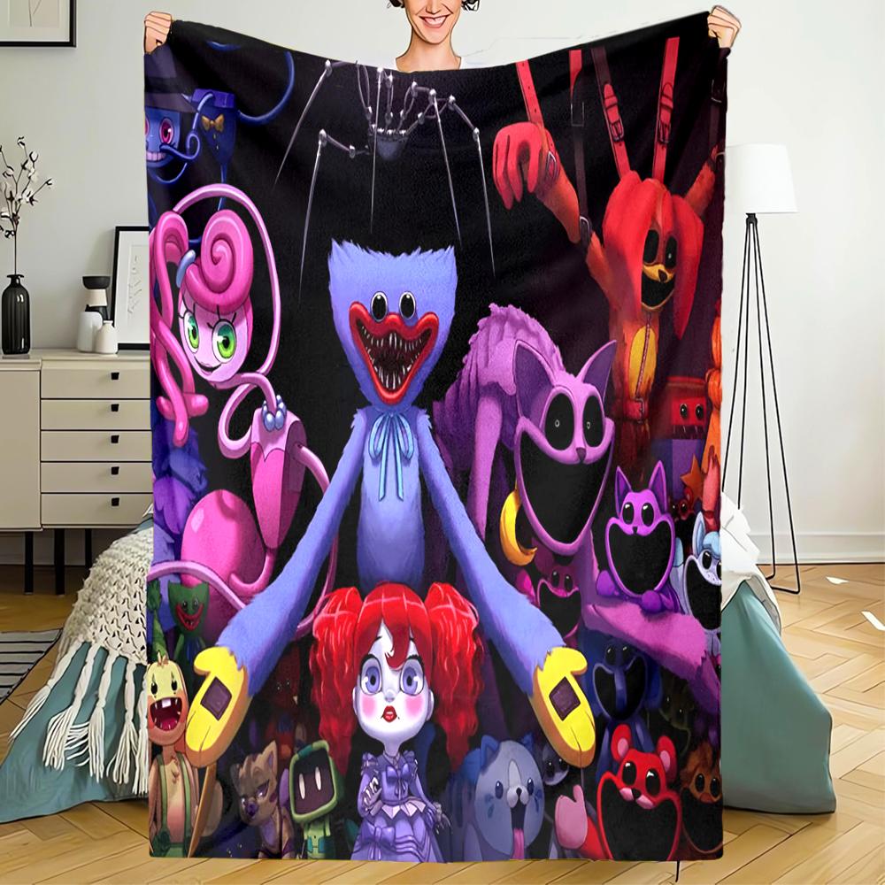 Huggy Wuggy Theme Printed Blanket - Perfect for Couch, Bed, Travel & Outdoor Use | Machine Washable, Cozy & Durable.