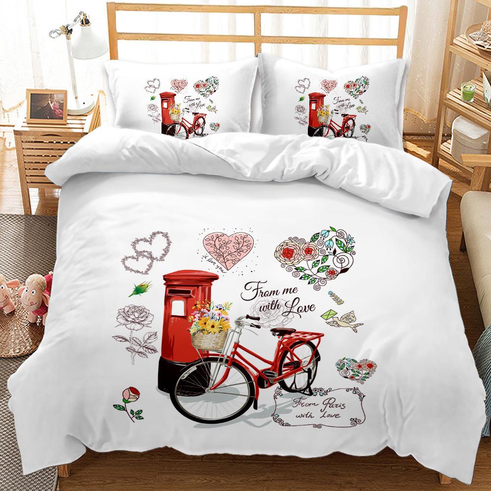 British Style Duvet Cover Set Cartoon Small Fresh I Love Paris Bedding Set For Kid Teen Polyester Paris Street Scene Quilt Cover
