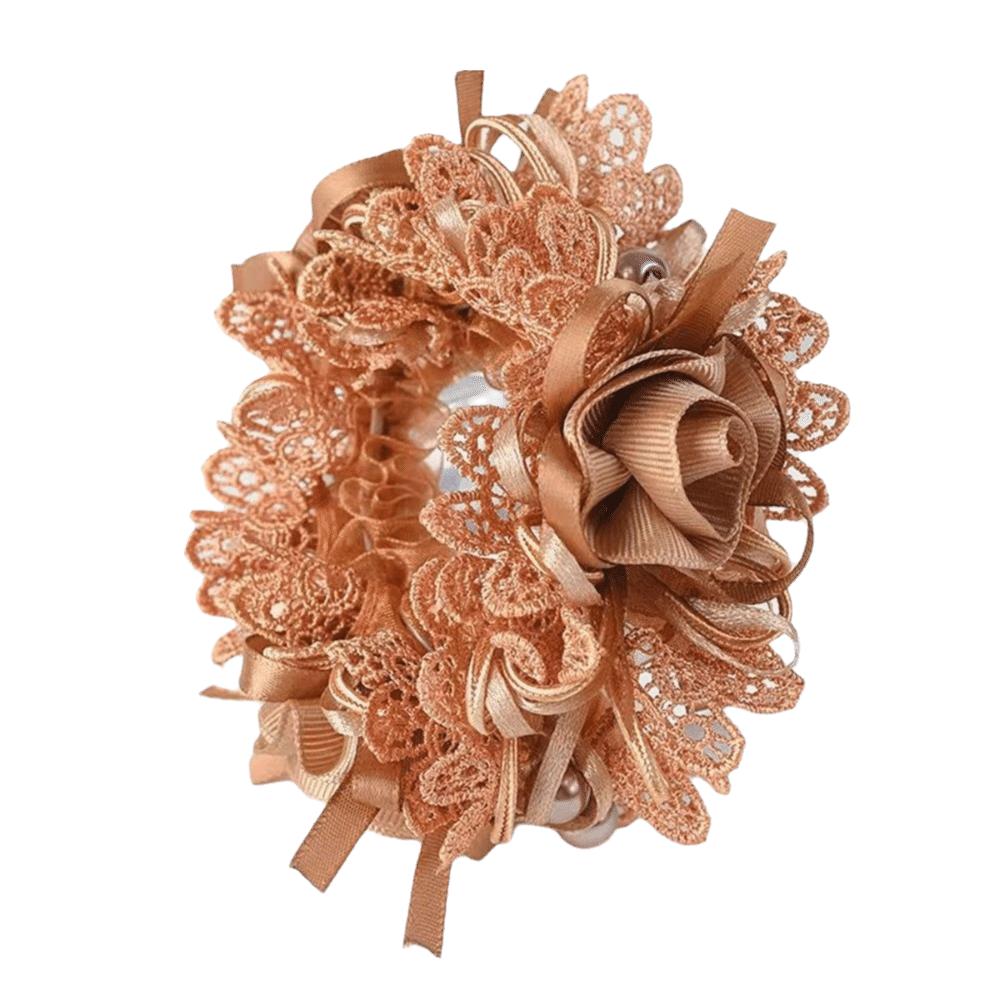 Polyester Flower Embroidered Hair Scrunchies Fabric Bow Hair Accessory Elegant Lace Hair Tie Girl