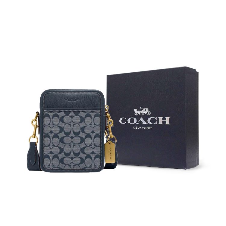 Coach Салливан 16 Классическая Сумка через плечо с молнией и монограммой из жаккардовой ткани и кожи Маленькие мужские сумки Джинсовая CG996-B4DE