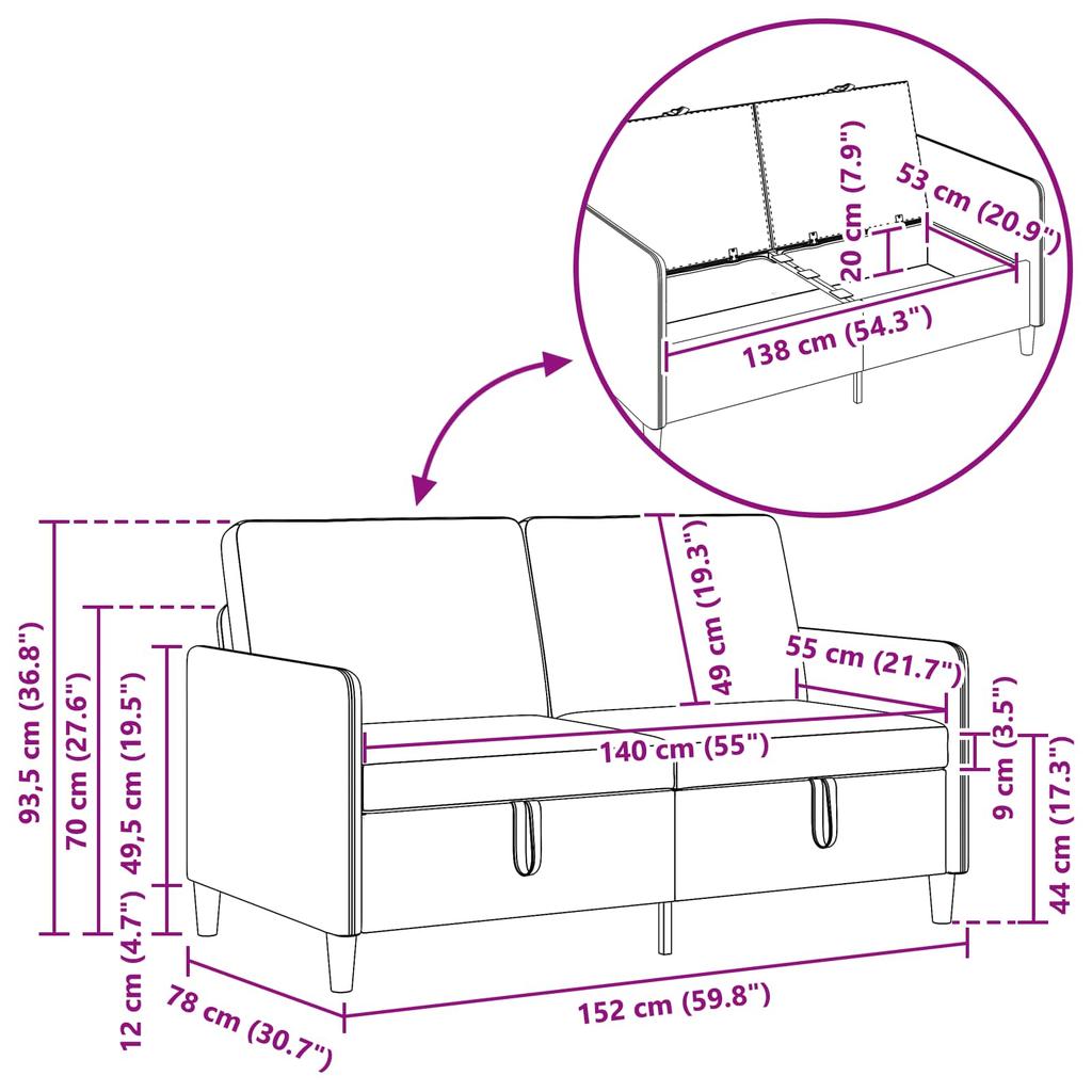Storage Sofa in Light Grey 152 x 78 x 87 cm Polyester