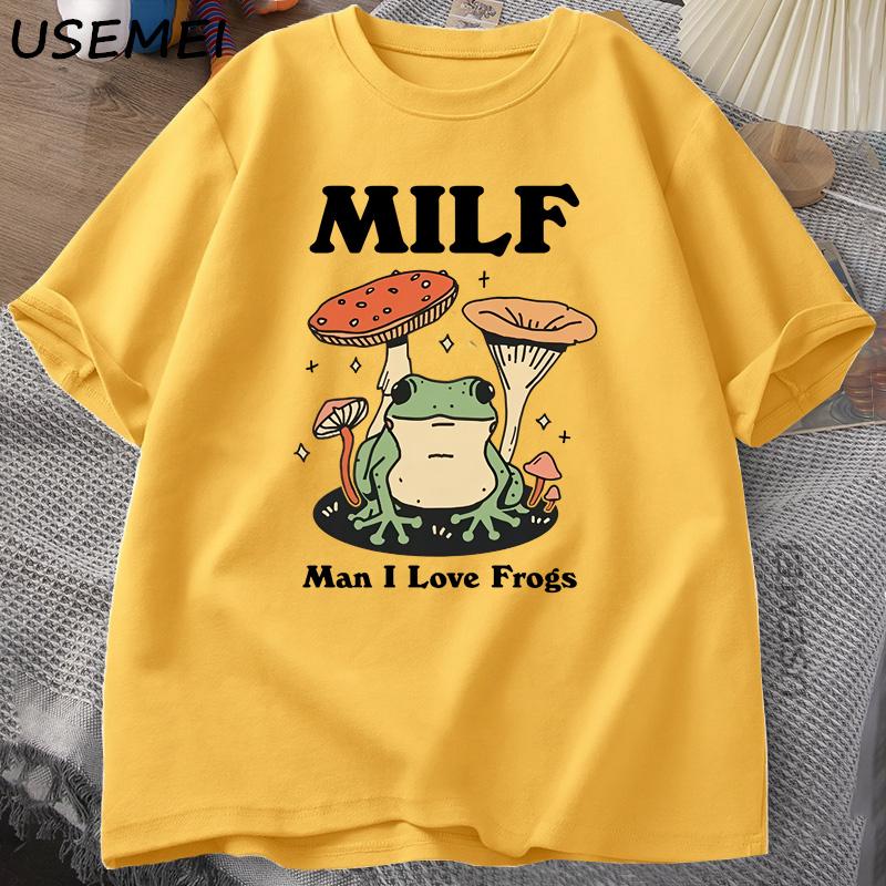 Ретро Футболка с лягушкой Смешная футболка Лягушонок MILF Футболка в стиле коттеджкор Лягушонок Футболки для любителей лягушек-жаб Мужская одежда Футболки с коротким рукавом