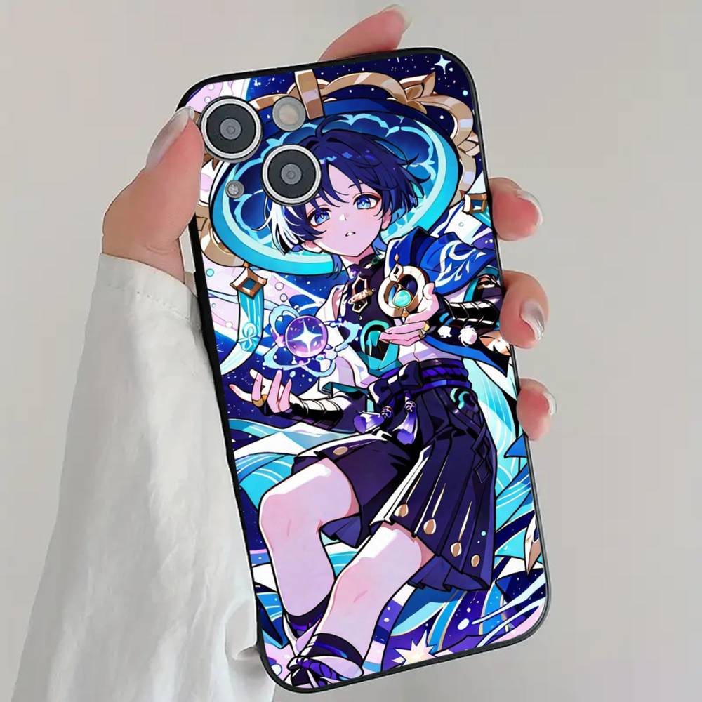 Anime Game G-Genshin I-Impact Characters Phone Case Cool Black Silicone Soft For IPhone 16 15 14 13 12 11 X XR Plus Pro Max Plu