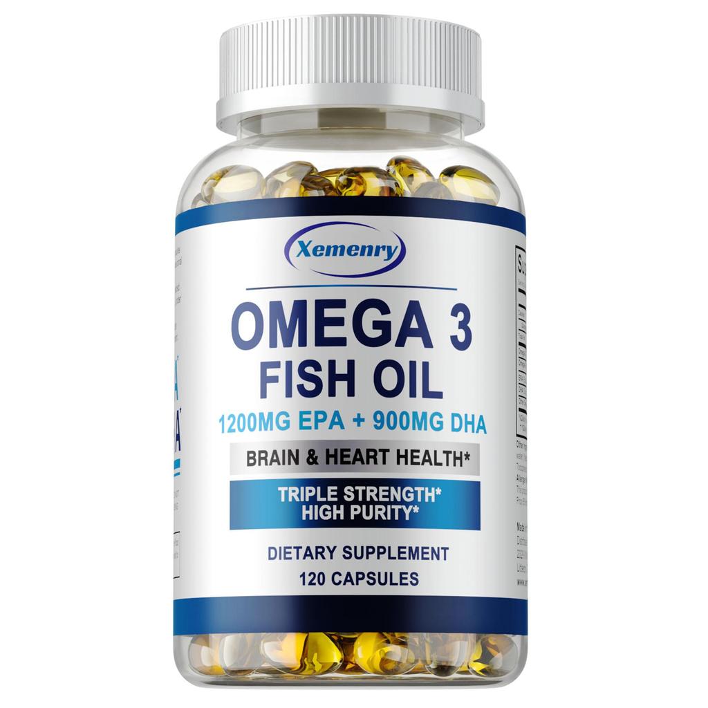 Premium Omega-3 fish oil capsules, rich in EPA 1200mg + DHA 900mg, promote brain, heart and eye health, and boost immunity.