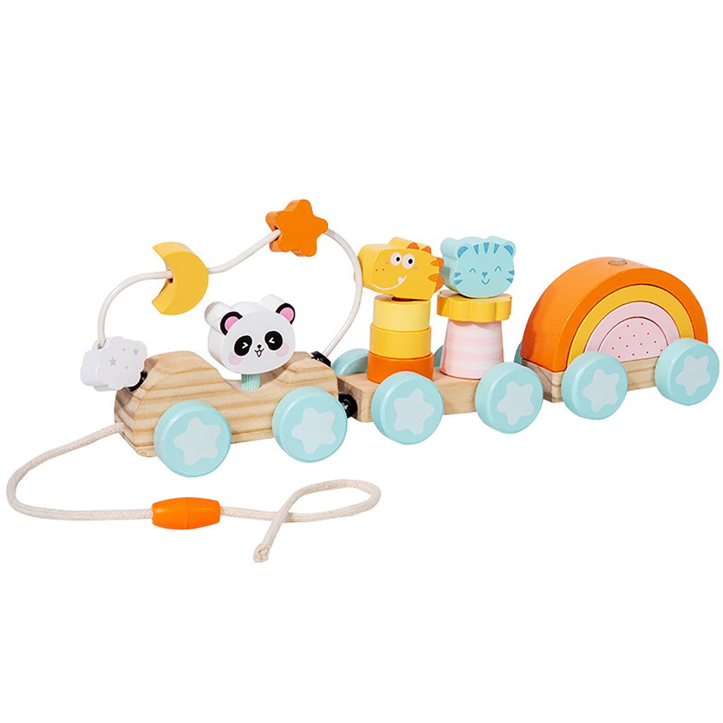 Animal Three-section Pull Train Early Childhood Education Stacking Game Ring Column Matching Hand-eye Coordination Educational Toy
