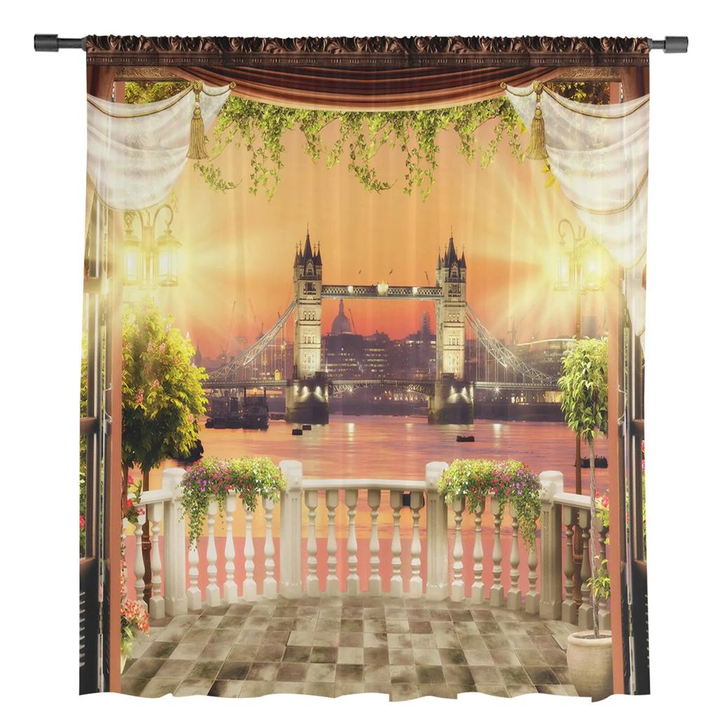 Courtyard City Night View Modern Tulle Curtains for Living Room Bedroom Home Kitchen Window Sheer Curtains